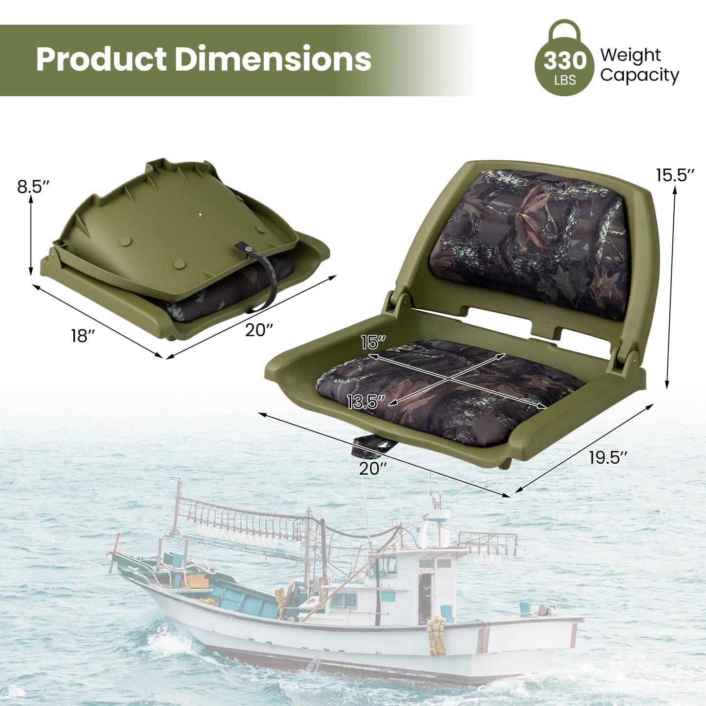 Folding Low Back Boat Seat with Marine-Grade PVC