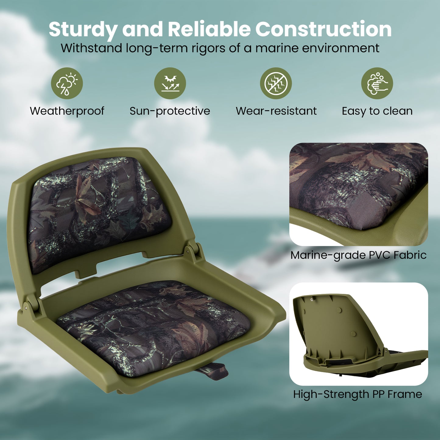 Folding Low Back Boat Seat with Marine-Grade PVC