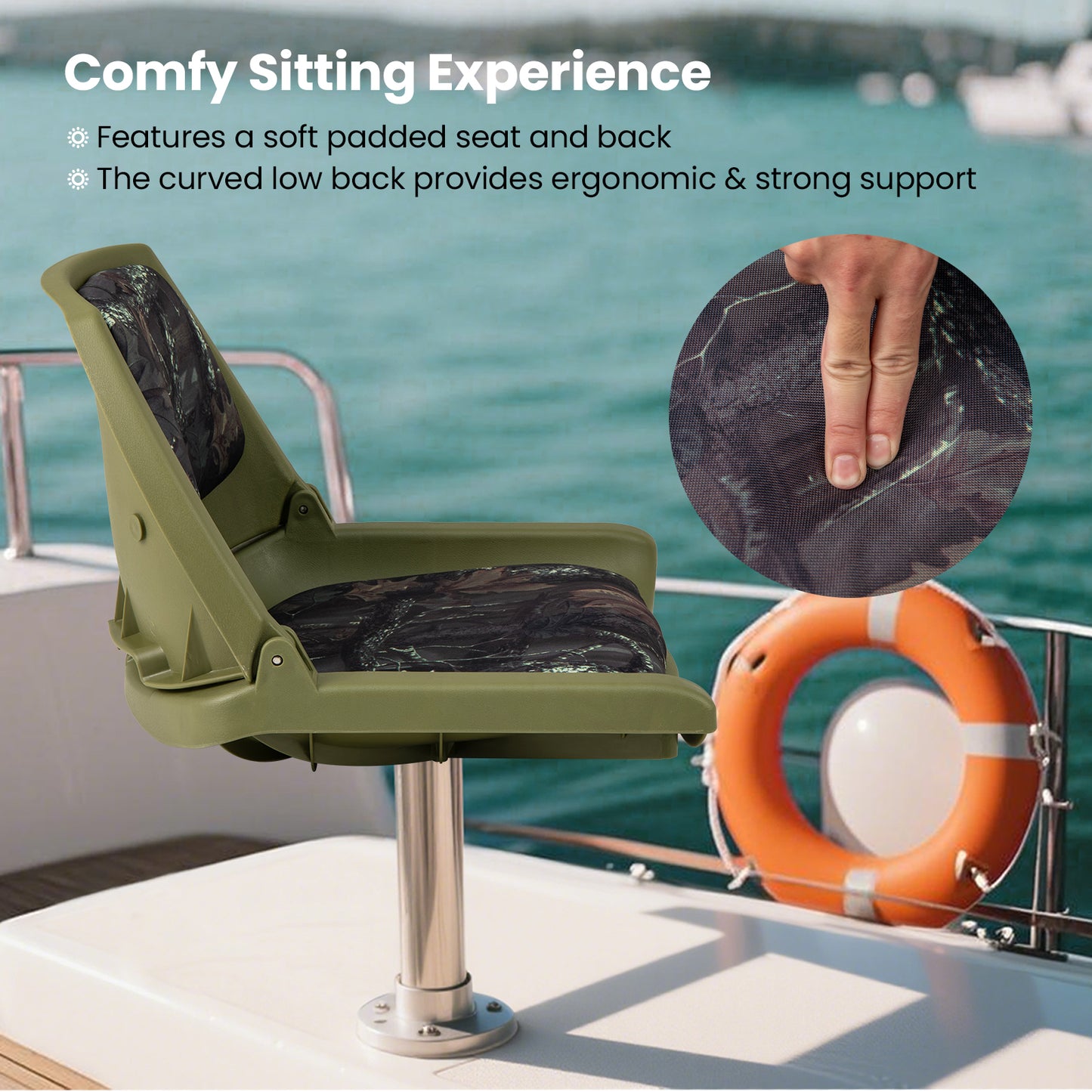Folding Low Back Boat Seat with Marine-Grade PVC