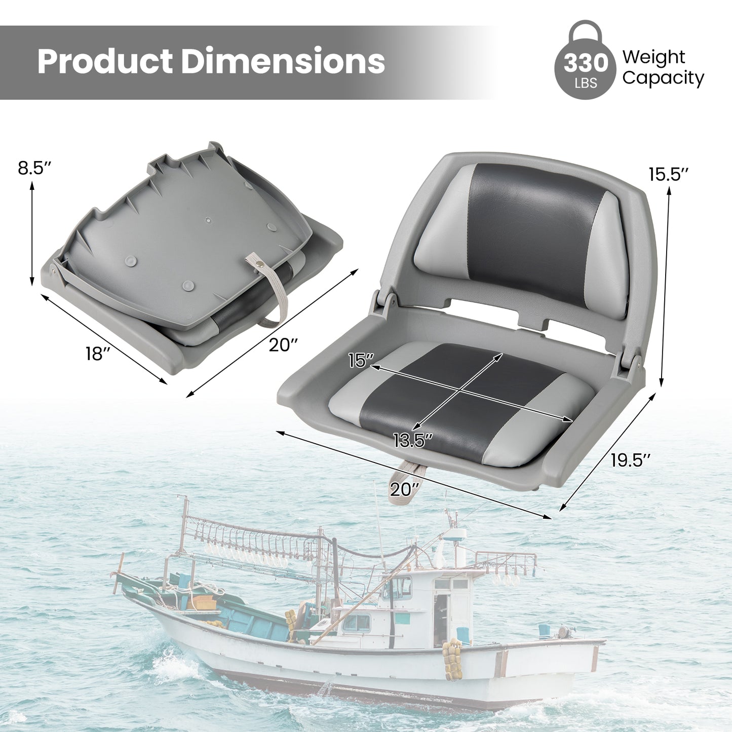 Folding Low Back Boat Seat with Marine-Grade PVC