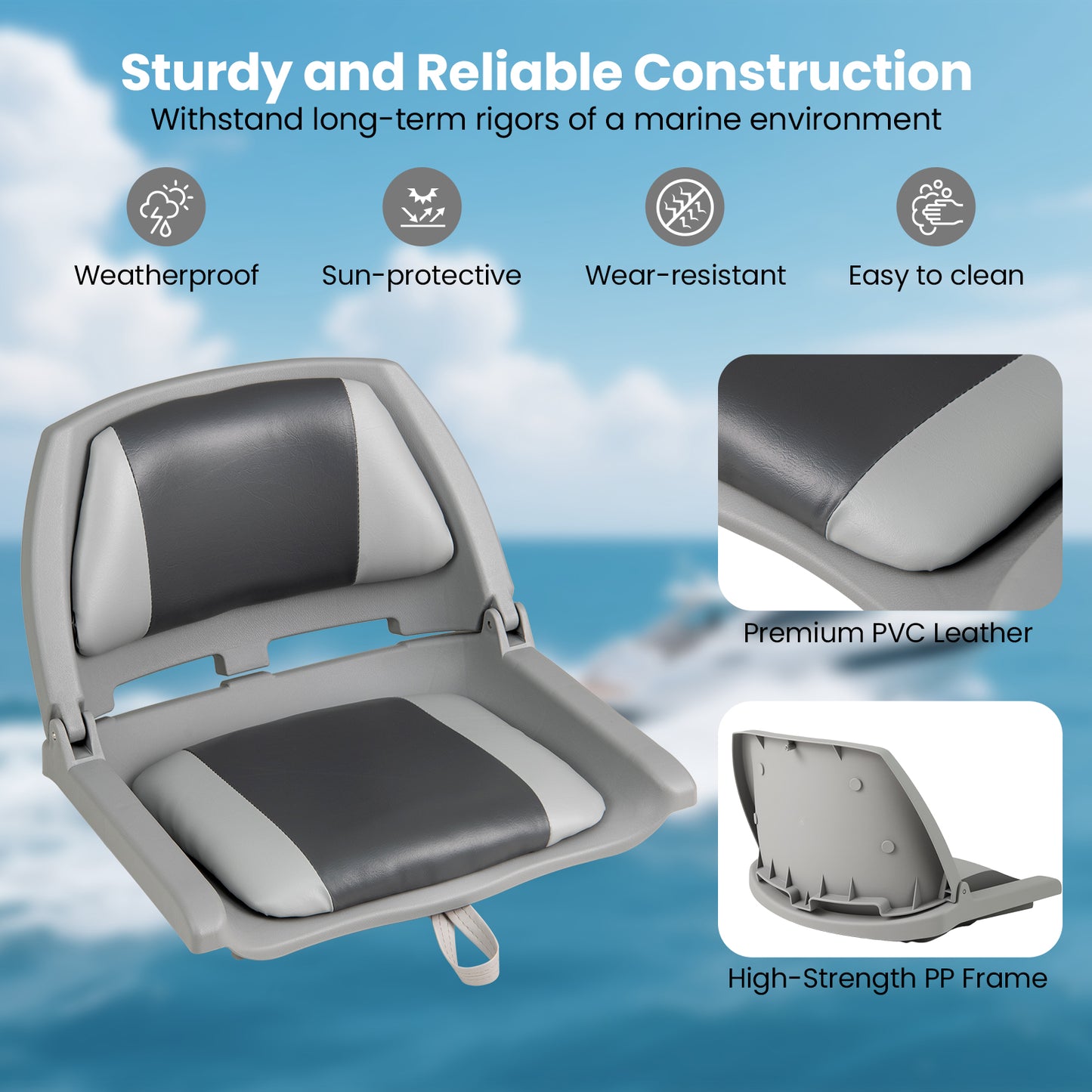 Folding Low Back Boat Seat with Marine-Grade PVC