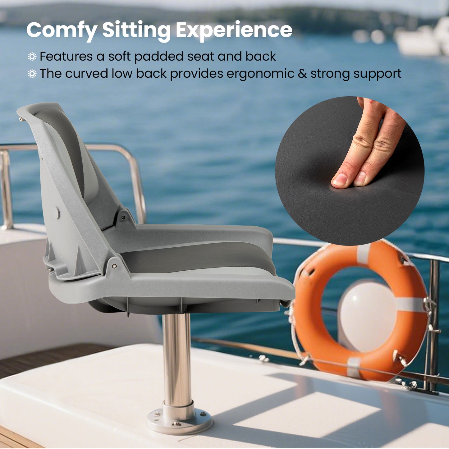 Folding Low Back Boat Seat with Marine-Grade PVC