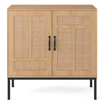 Boho Storage Cabinet with Asymmetrical Pattern Doors for Kitchen-Natural