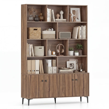 Bookshelf with 4 Doors and 2 Anti-Tipping Kits for Home Office