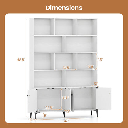 Bookshelf with 4 Doors and 2 Anti-Tipping Kits for Home Office