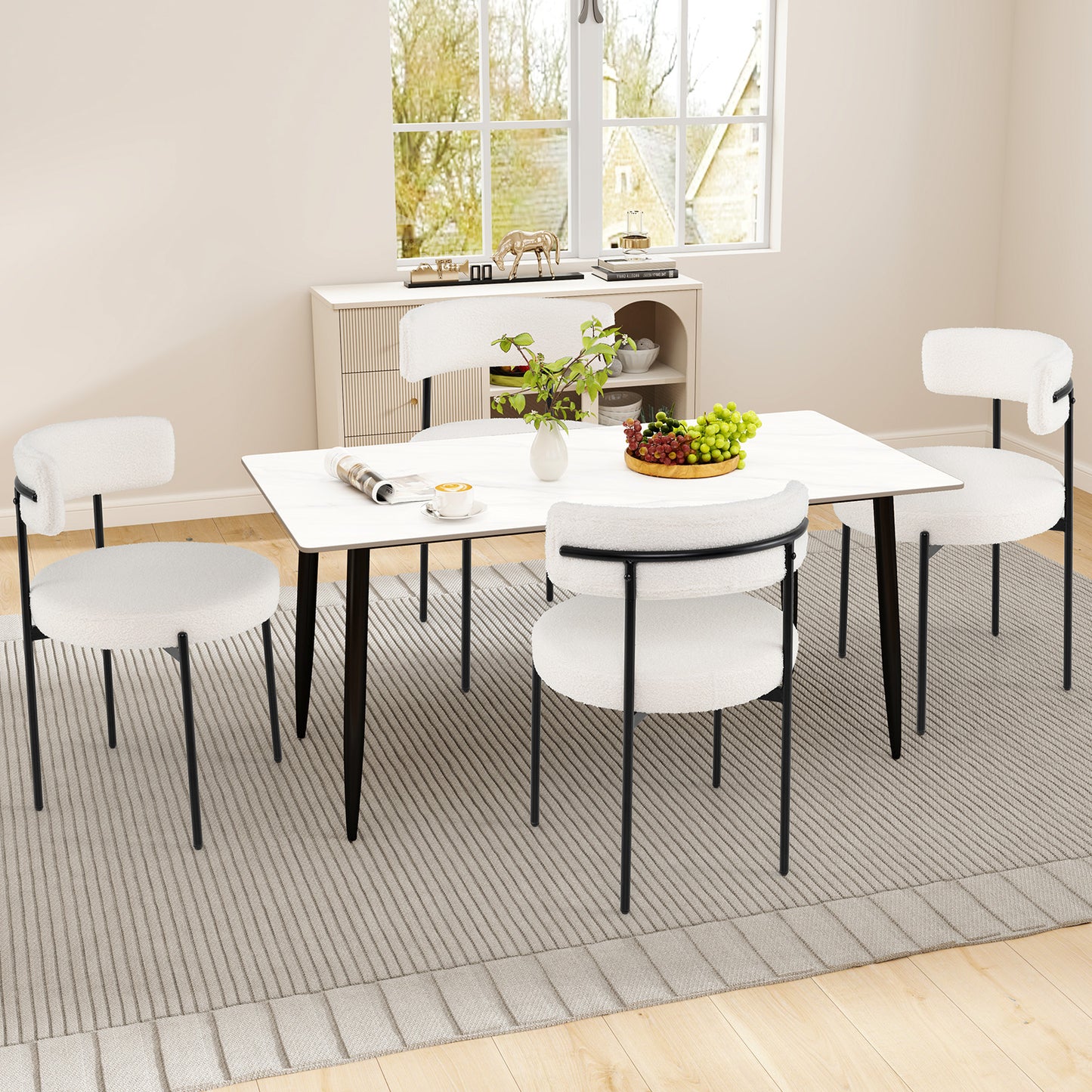 Boucle Dining Chairs Set of 2 with Curved Backrest