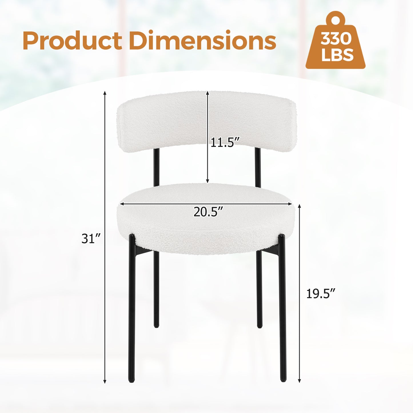 Boucle Dining Chairs Set of 2 with Curved Backrest
