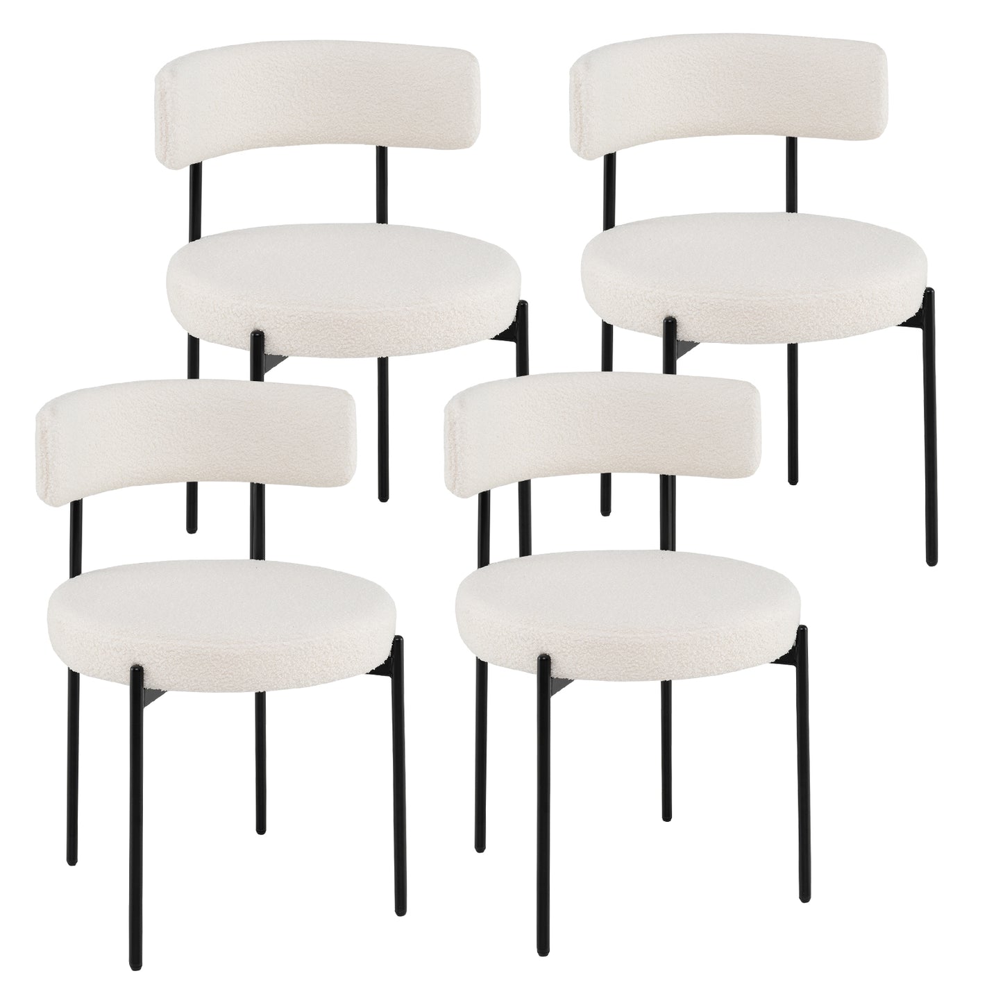 Boucle Dining Chairs Set of 4 with Curved Backrest