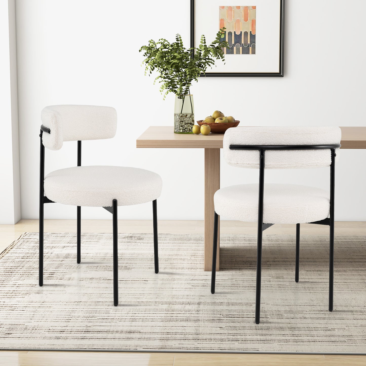 Boucle Dining Chairs Set of 4 with Curved Backrest
