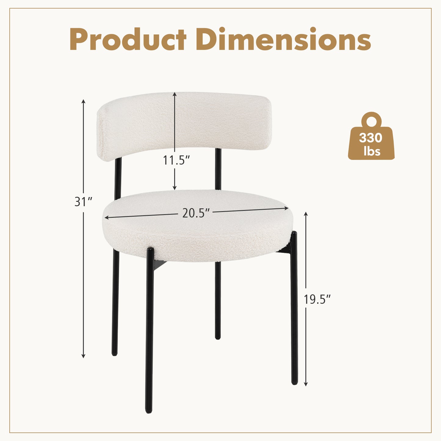 Boucle Dining Chairs Set of 4 with Curved Backrest