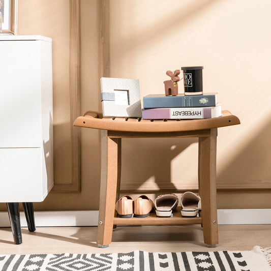 Waterproof Bath Stool with Curved Seat and Storage Shelf