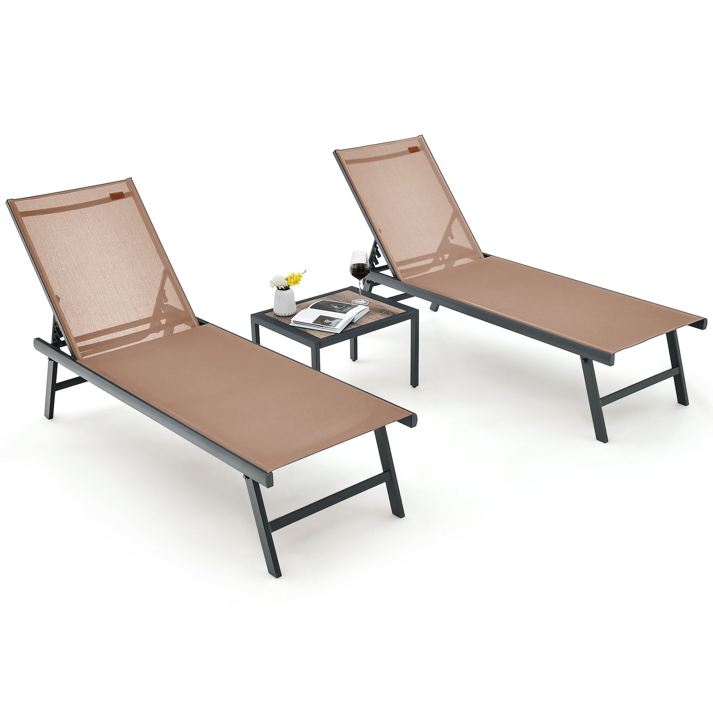 3-Piece Patio Chaise Lounge Set with Adjustable Backrest