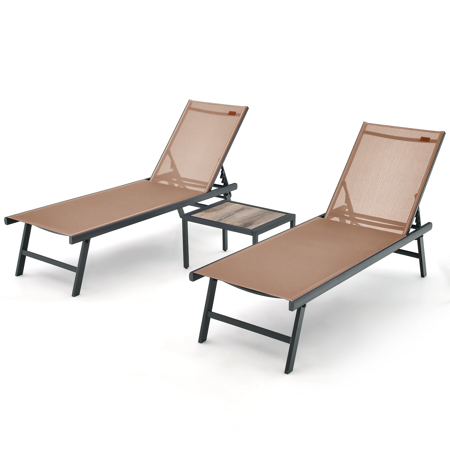 3-Piece Patio Chaise Lounge Set with Adjustable Backrest