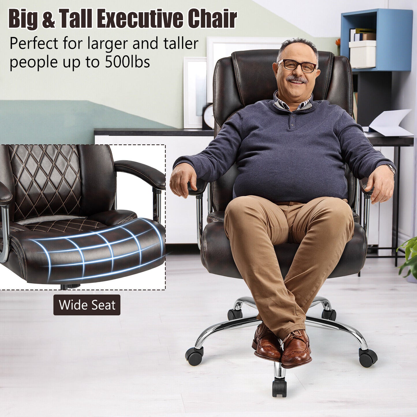 Big and Tall Office Chair with Lumbar Support & Metal Base