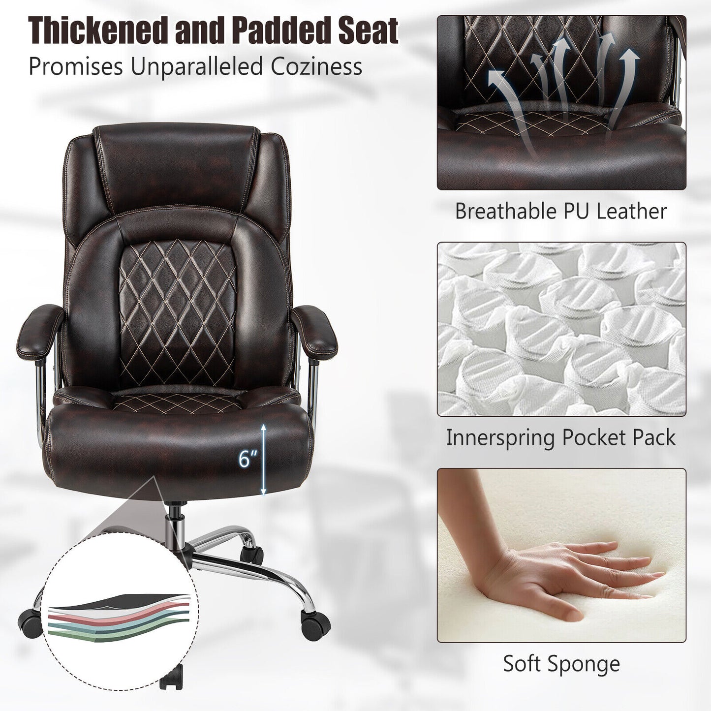 Big and Tall Office Chair with Lumbar Support & Metal Base