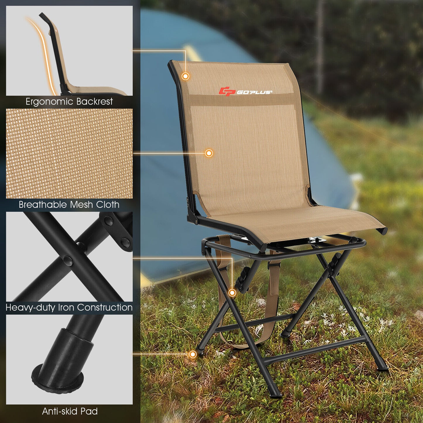 360° Swivel Folding Camping Chair with Iron Frame