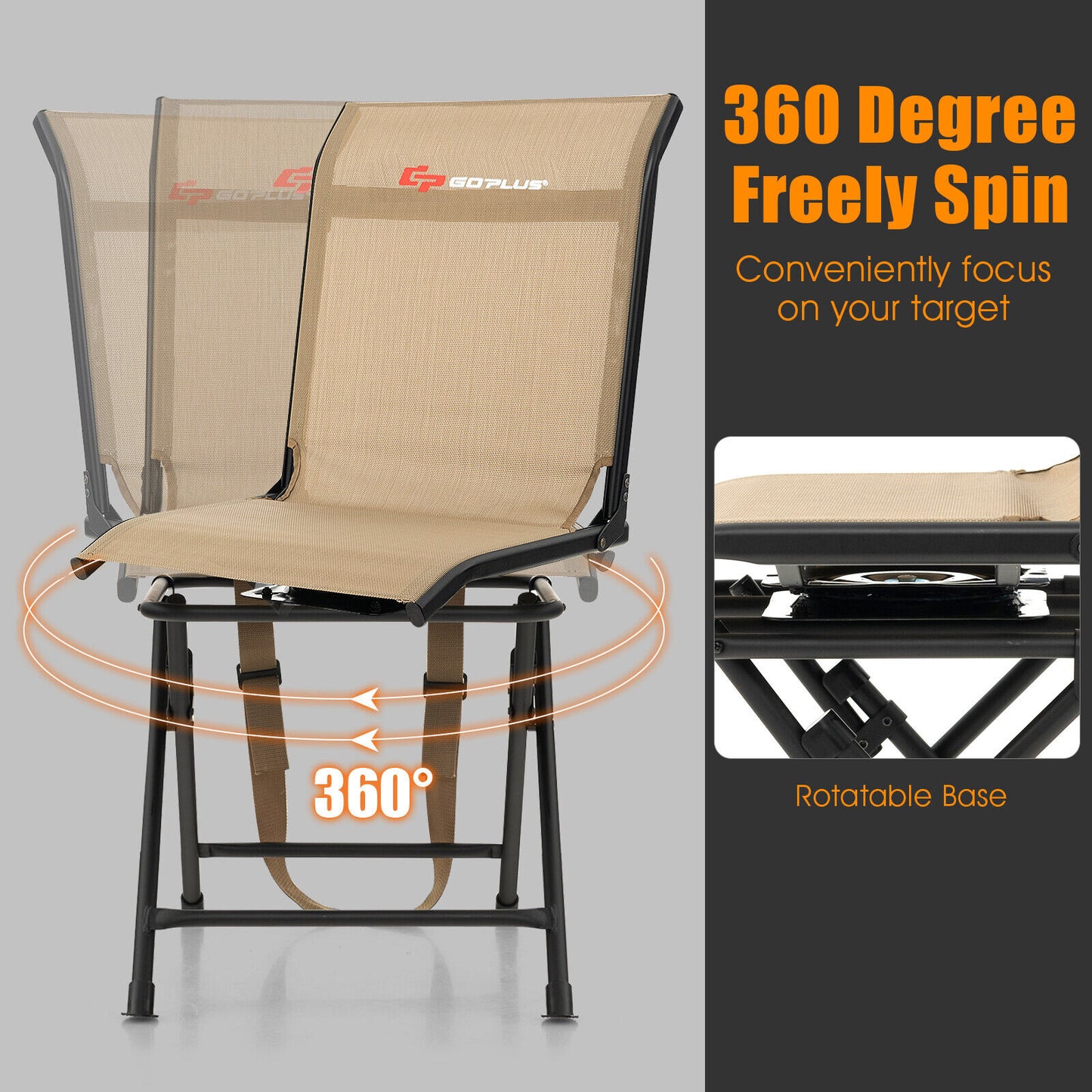 360° Swivel Folding Camping Chair with Iron Frame