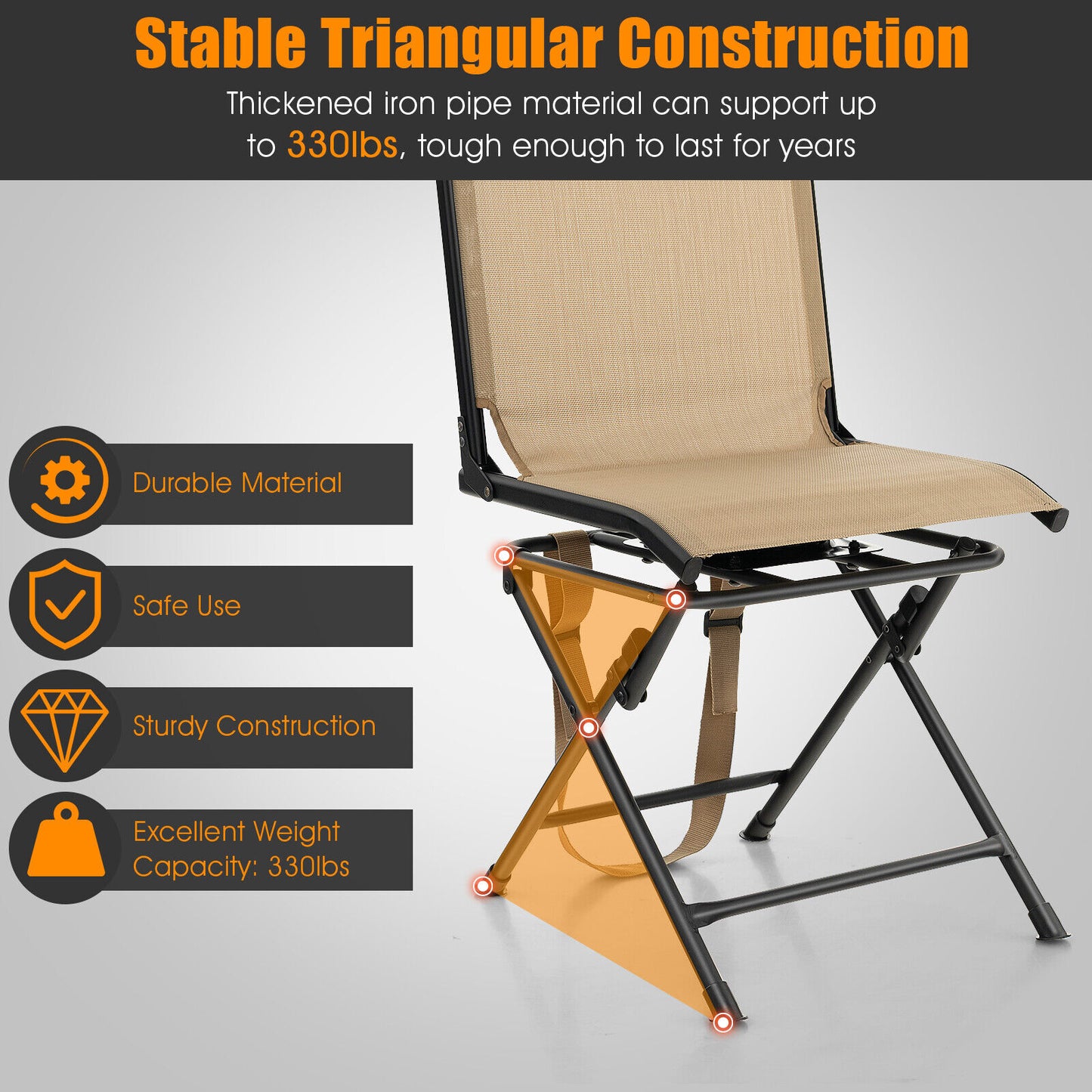 360° Swivel Folding Camping Chair with Iron Frame