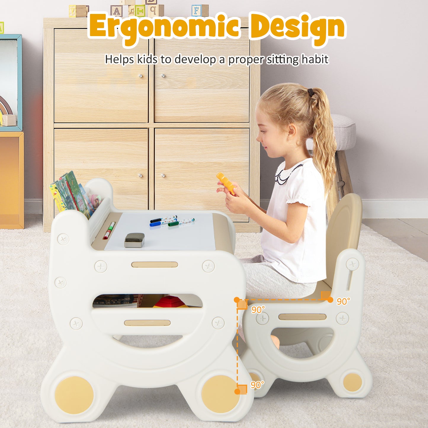 Kids Drawing Table and Chair Set with Watercolor Pens
