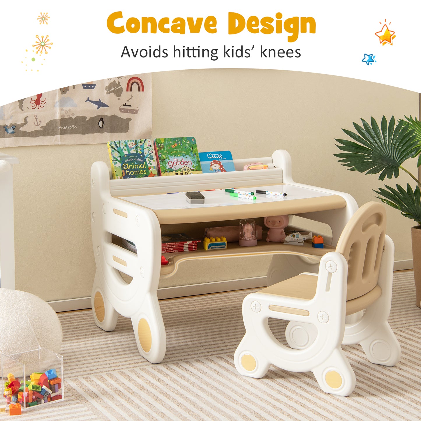 Kids Drawing Table and Chair Set with Watercolor Pens