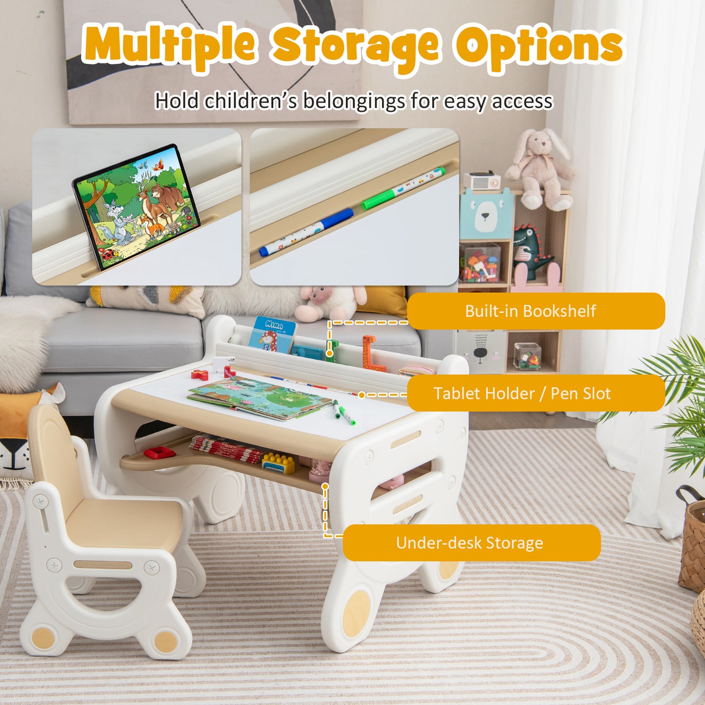 Kids Drawing Table and Chair Set with Watercolor Pens