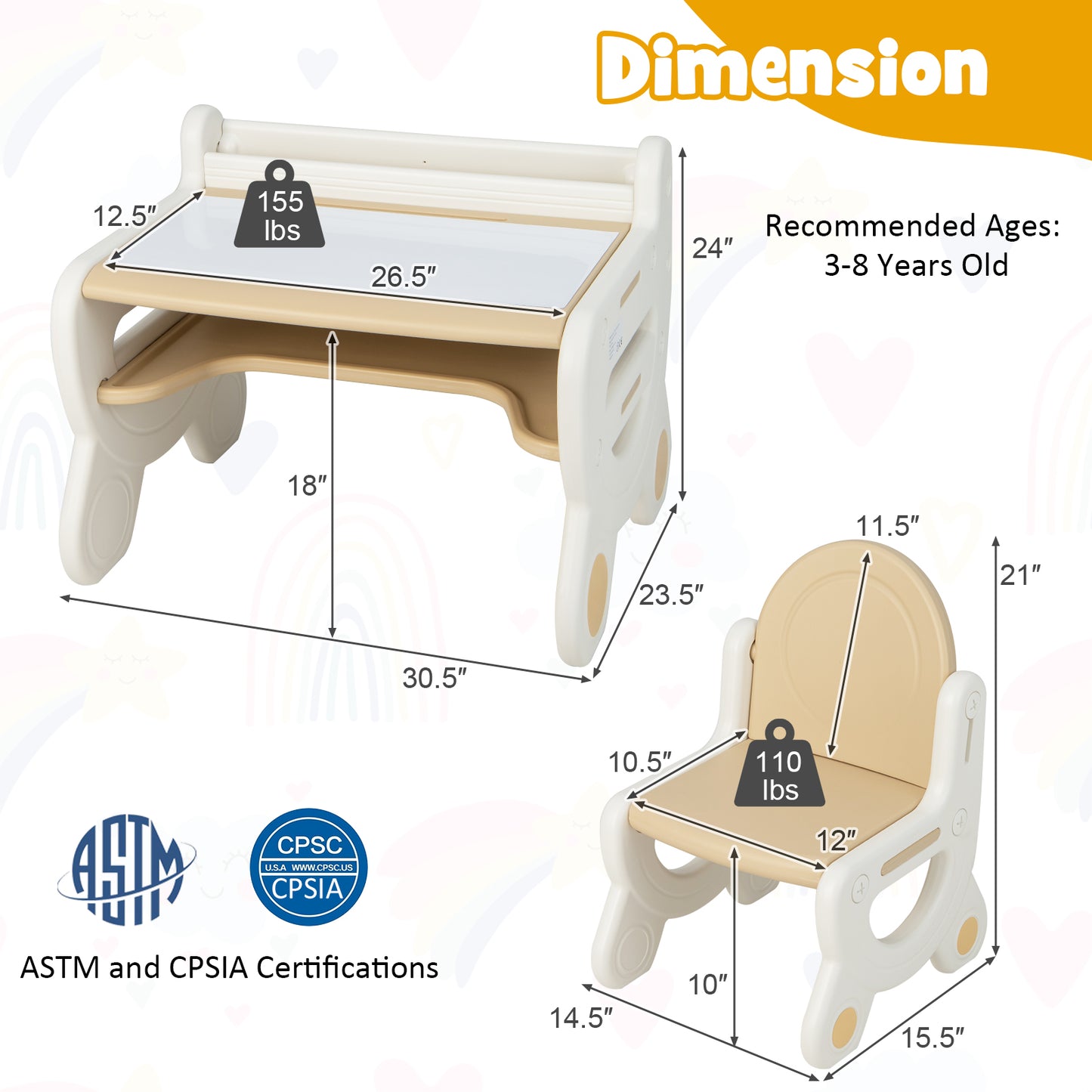 Kids Drawing Table and Chair Set with Watercolor Pens
