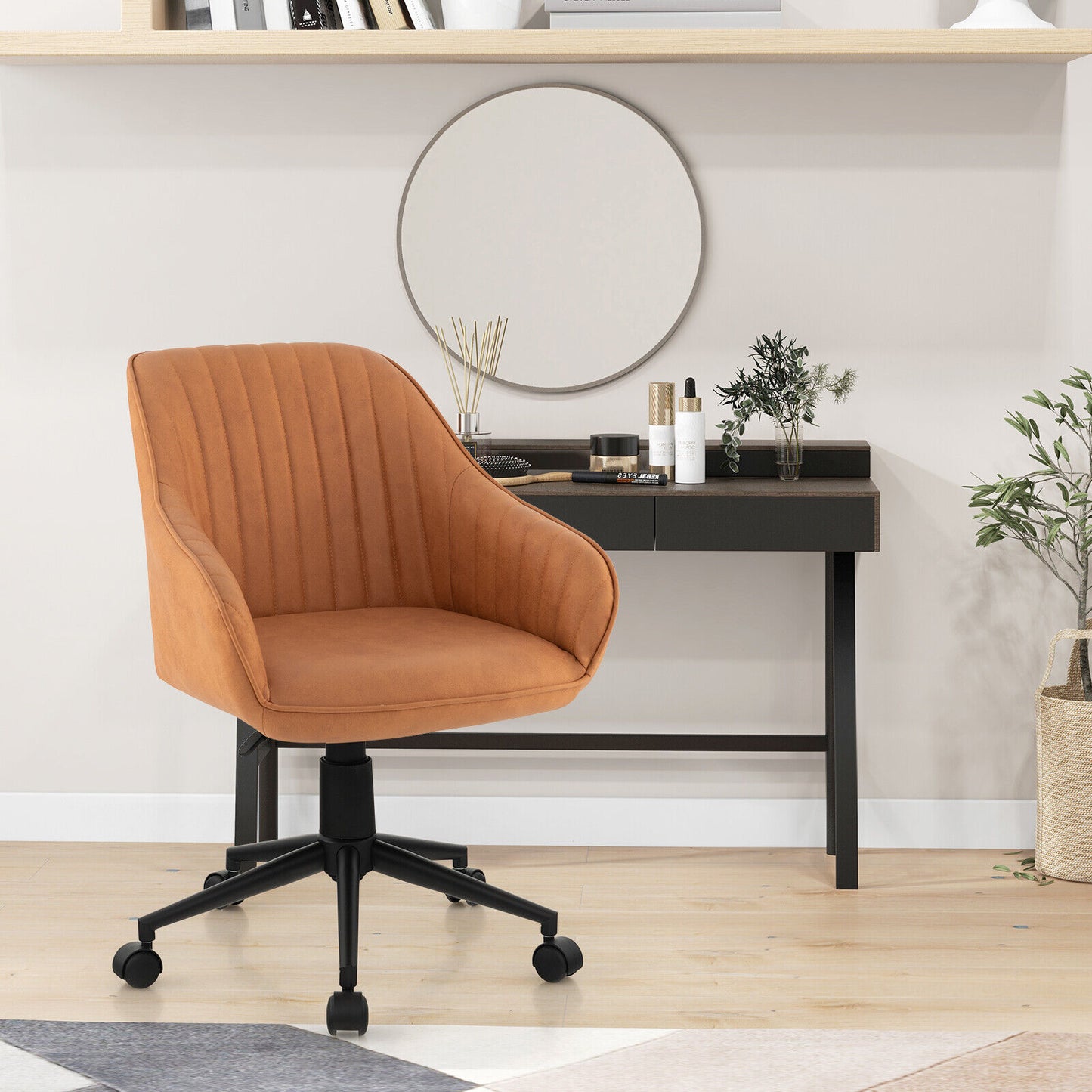 Swivel Office Chair with Curved Backrest - Brown
