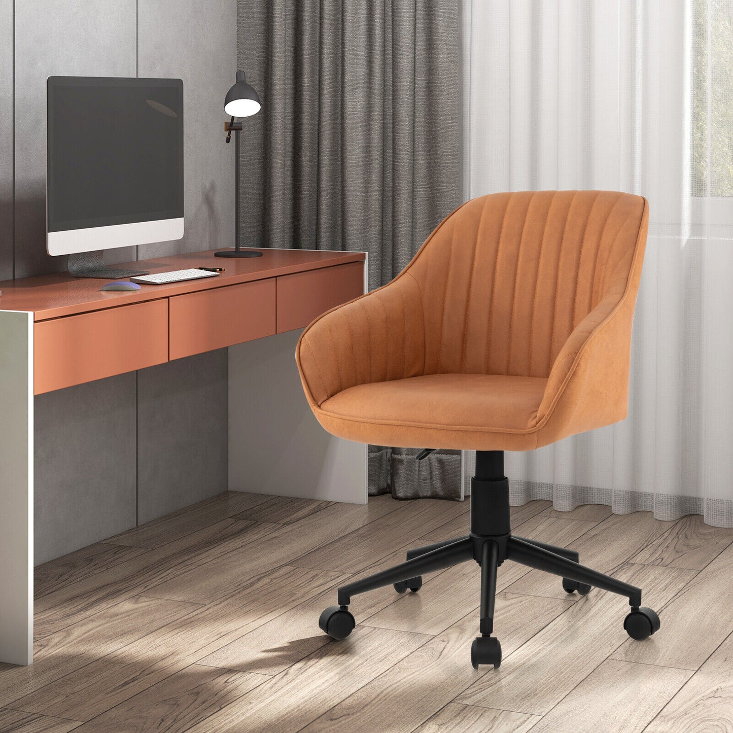 Swivel Office Chair with Curved Backrest - Brown