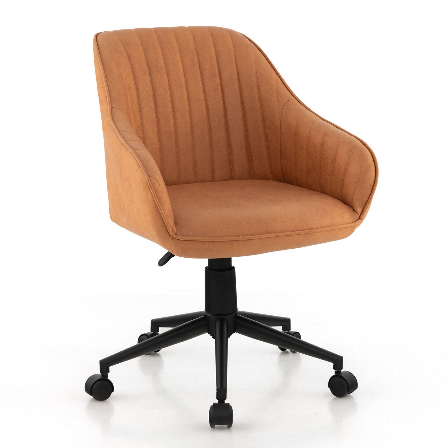 Swivel Office Chair with Curved Backrest - Brown