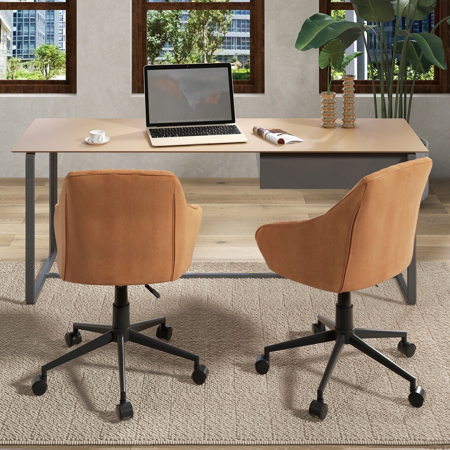 Swivel Office Chair with Curved Backrest - Brown