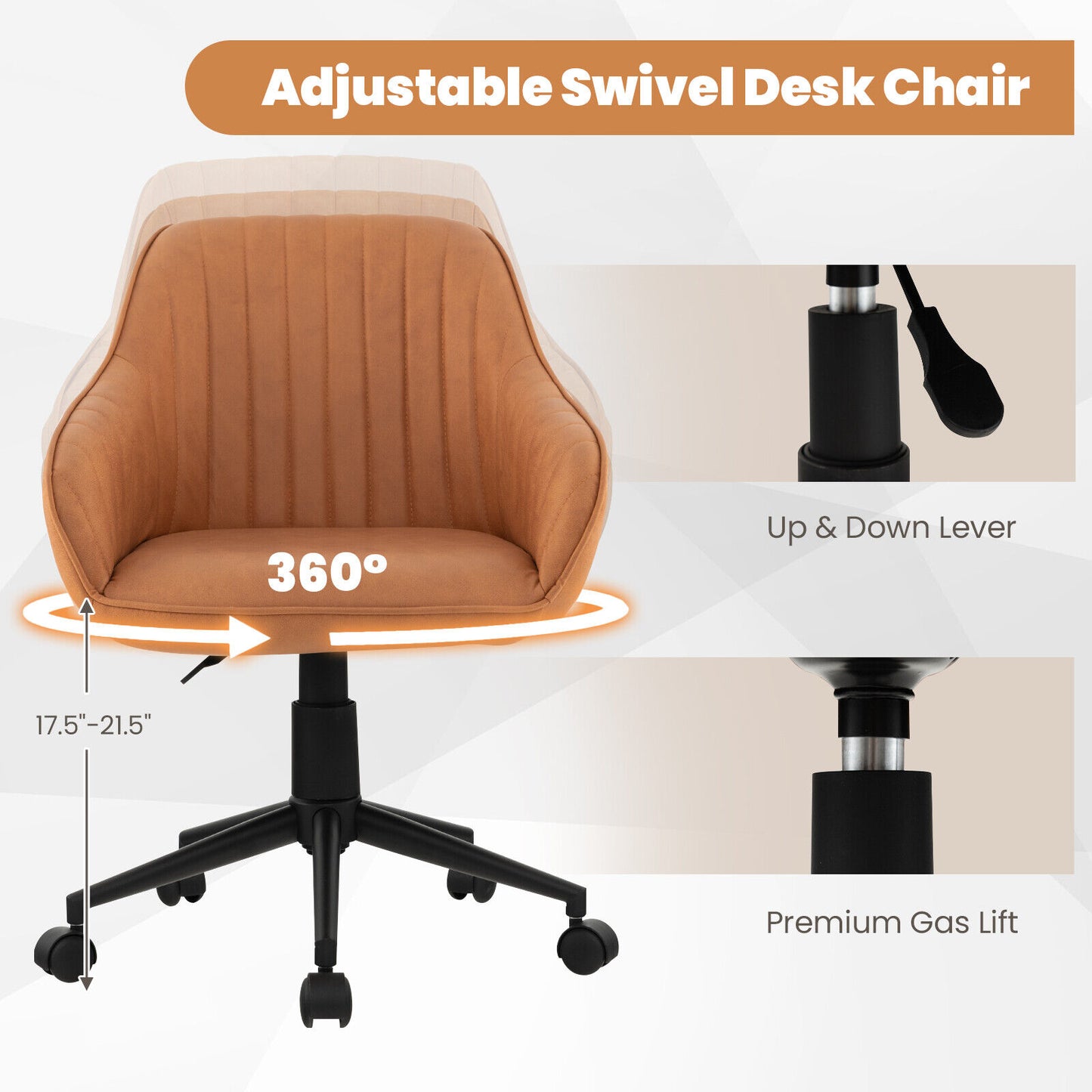 Swivel Office Chair with Curved Backrest - Brown