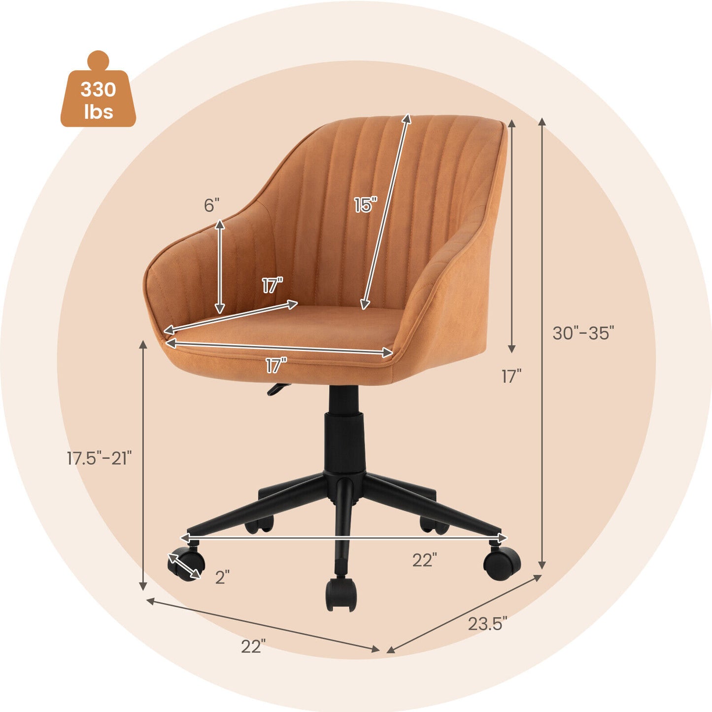 Swivel Office Chair with Curved Backrest - Brown