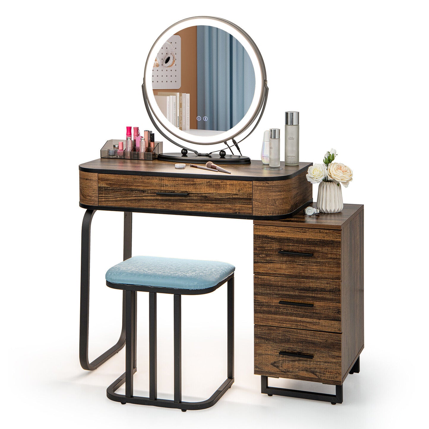 Lighted Makeup Vanity Table Set with Charging Station & Stool