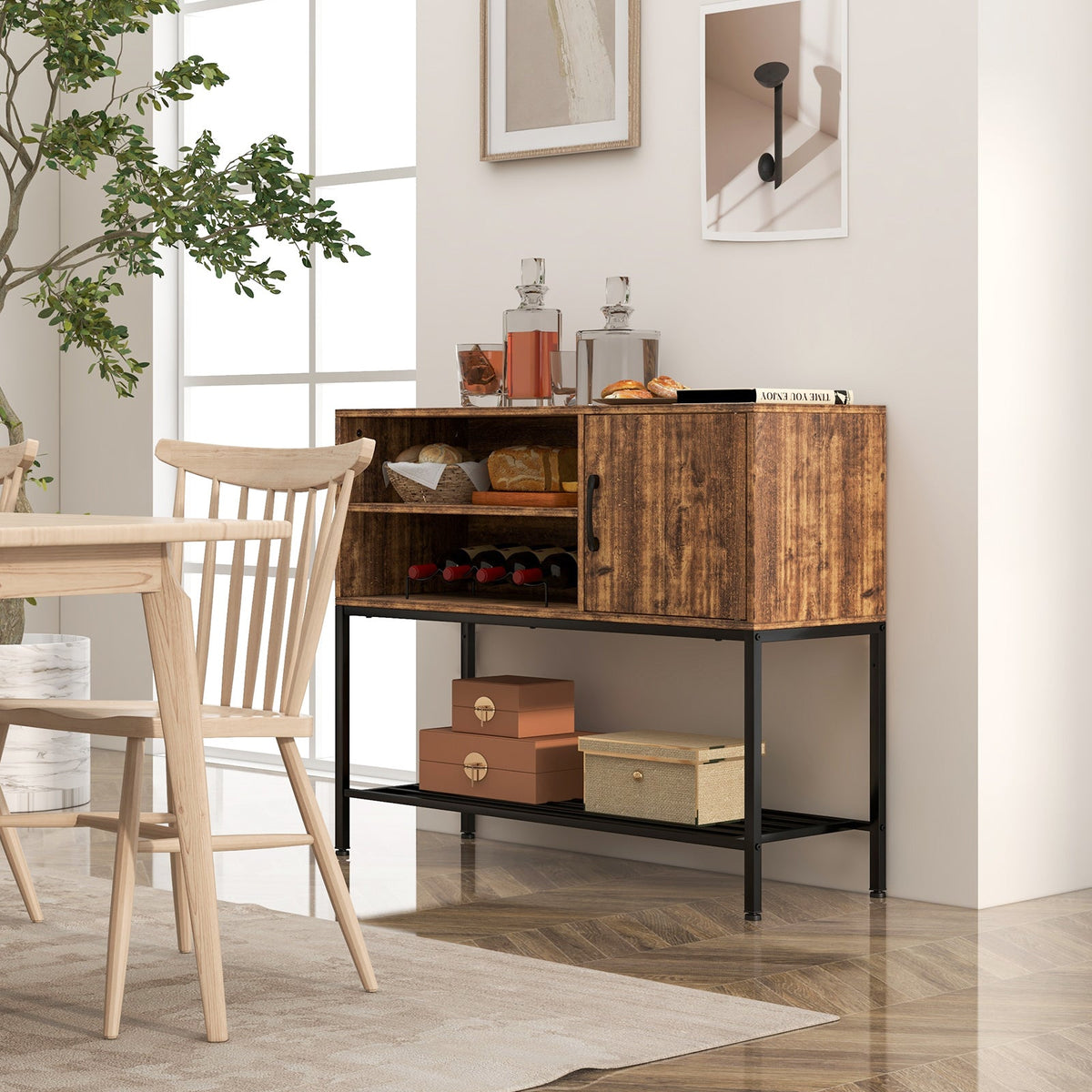 Buffet Sideboard Coffee Bar Cabinet with Power Outlets and USB Ports