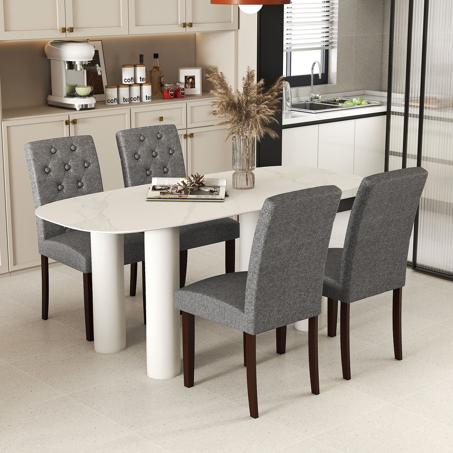 Upholstered Dining Chairs Set of 2 with Button Tufted Back