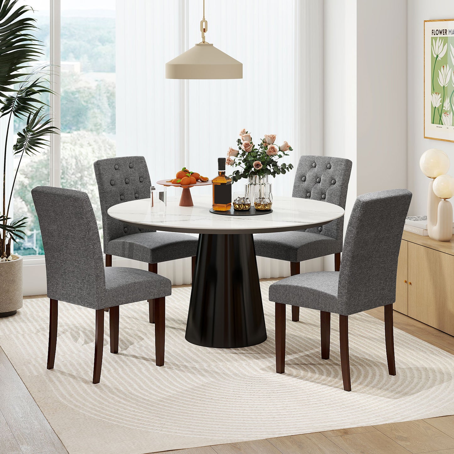 Upholstered Dining Chairs Set of 2 with Button Tufted Back