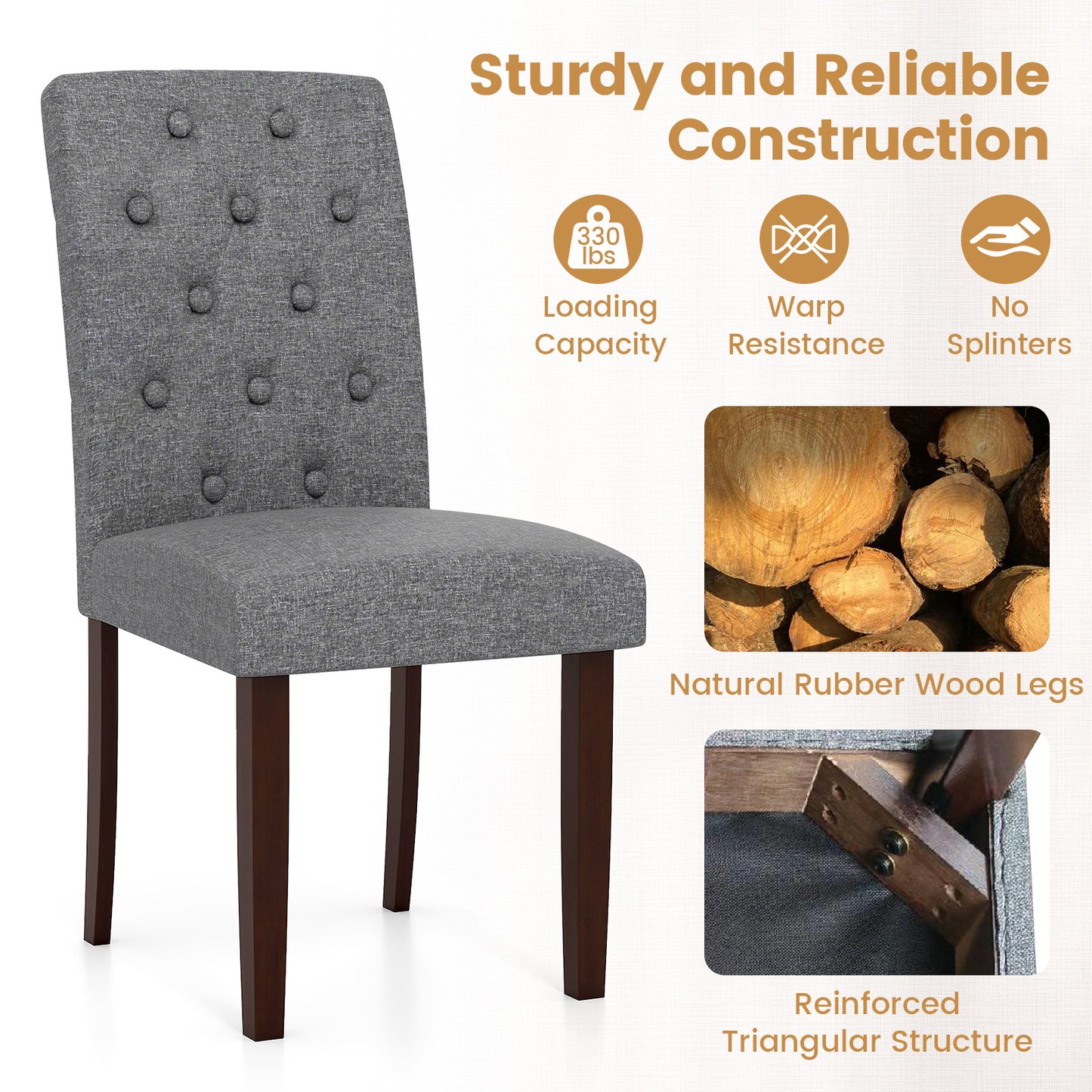 Upholstered Dining Chairs Set of 2 with Button Tufted Back