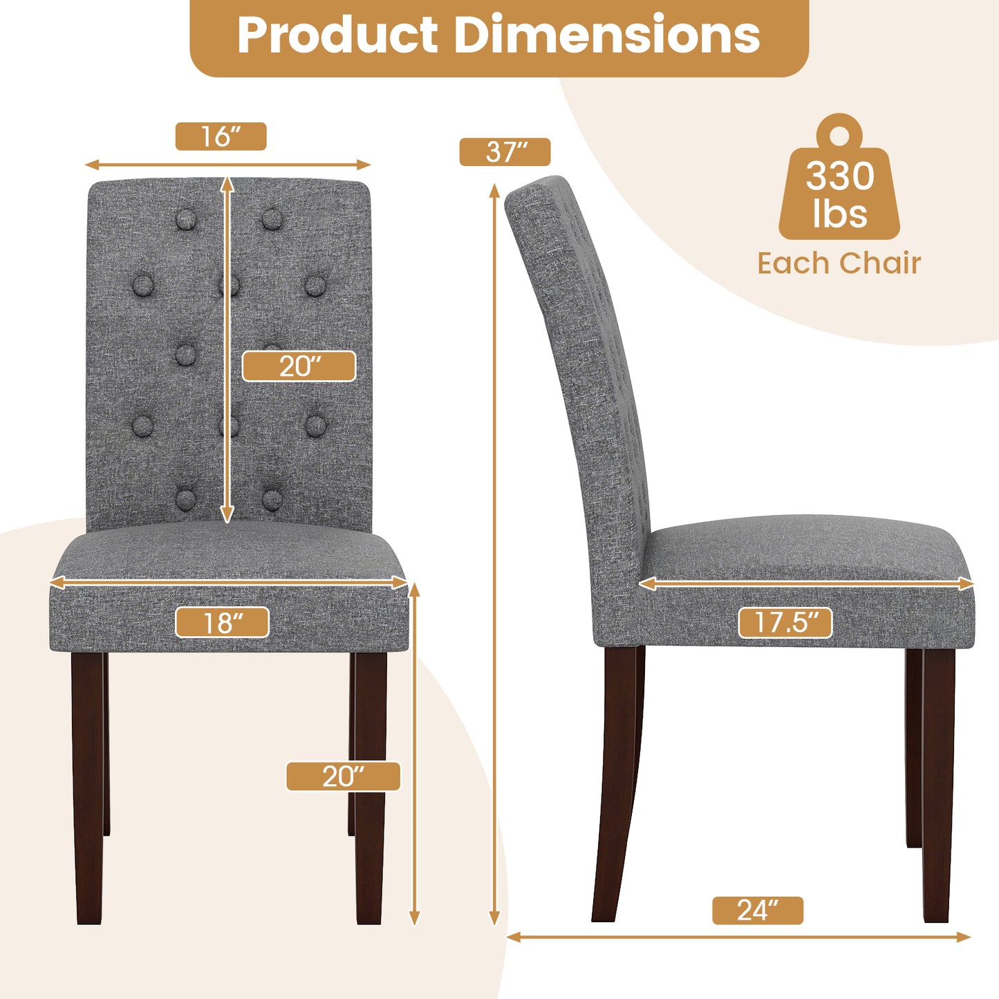 Upholstered Dining Chairs Set of 2 with Button Tufted Back