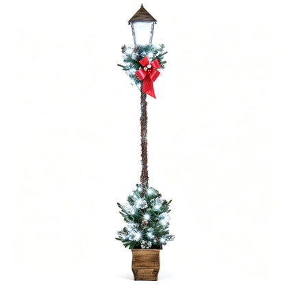 6.1 Feet Christmas Pre-lit Street Lamp with Artificial Greenery and Snow-flocked Branch Tips
