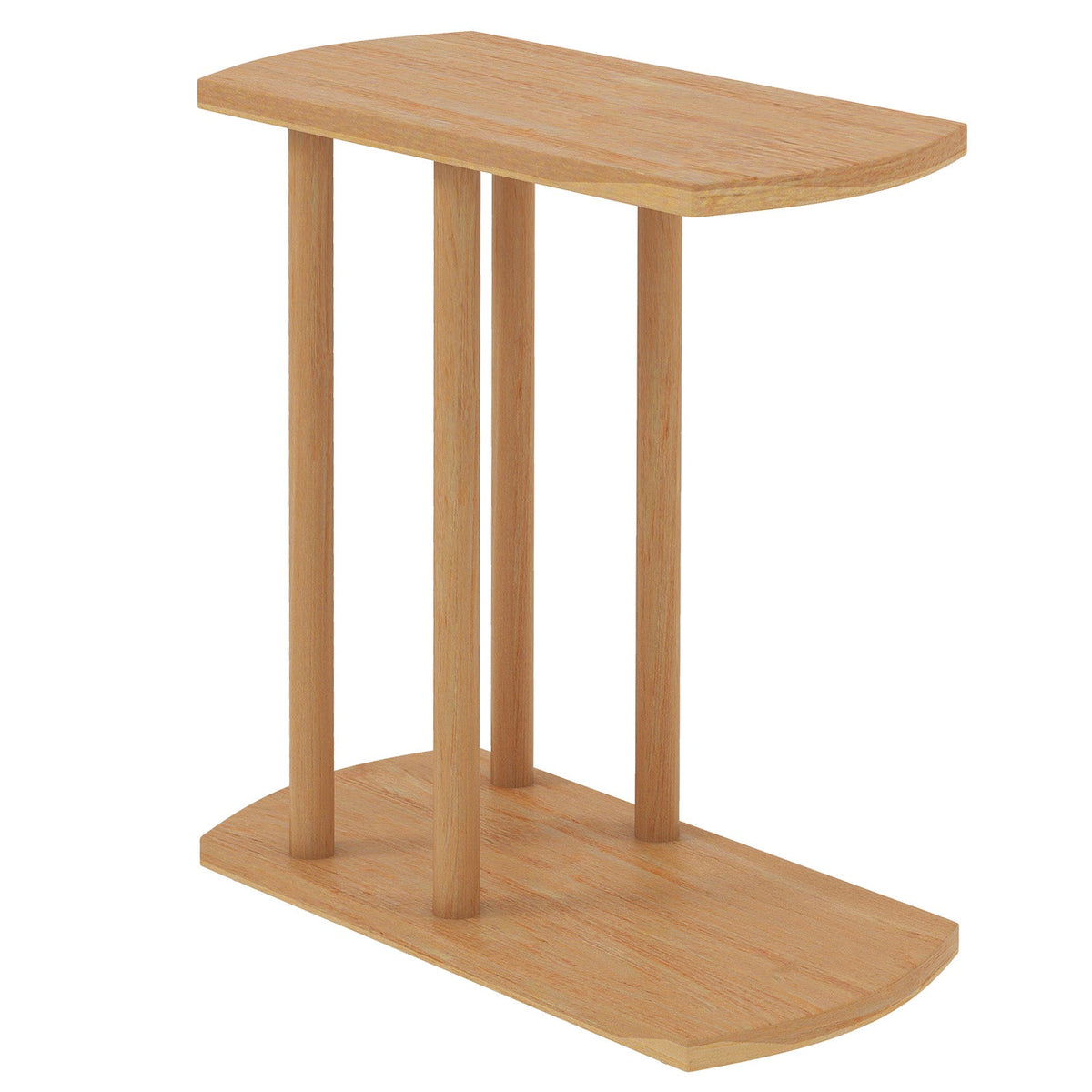 Narrow 2-Tier C-shaped Teak Wood Side Table with Thickened Top and Sturdy Base