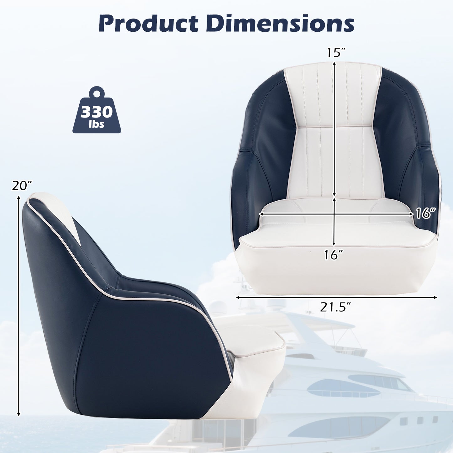Pontoon Boat Captain Seat with Armrests - Blue & White