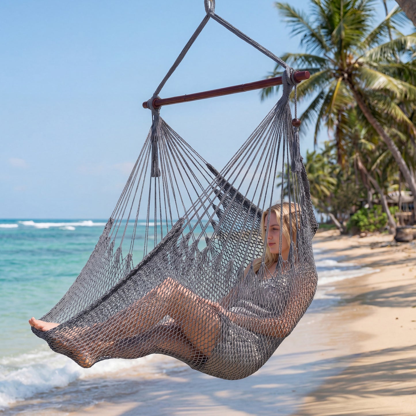 Caribbean Hammock Chair with Metal Spreader Bar & Rope Swing