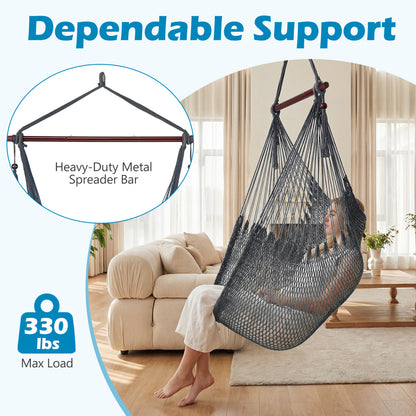 Caribbean Hammock Chair with Metal Spreader Bar & Rope Swing