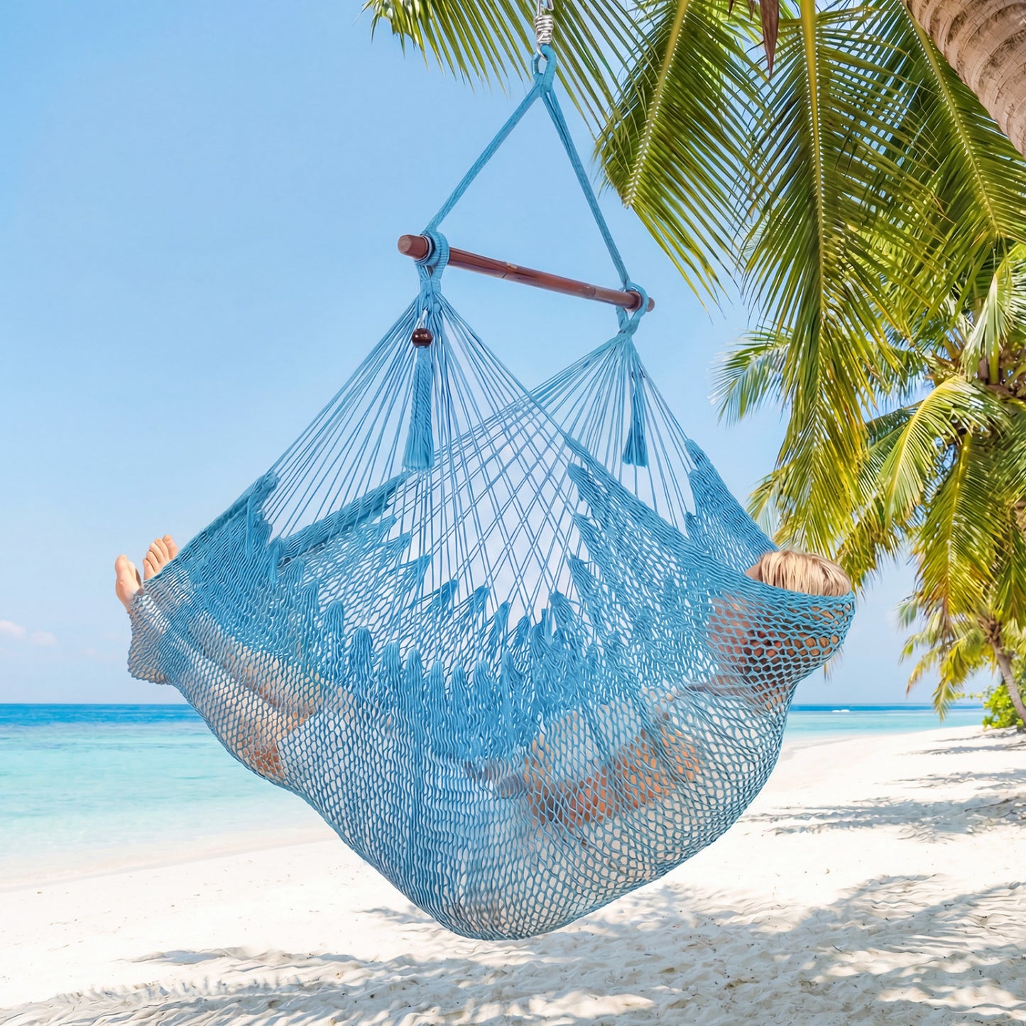 Caribbean Hammock Chair with Metal Spreader Bar & Rope Swing