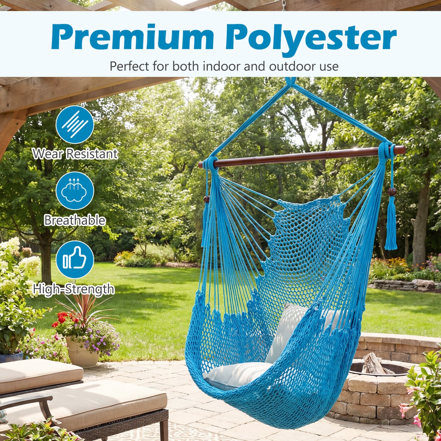 Caribbean Hammock Chair with Metal Spreader Bar & Rope Swing