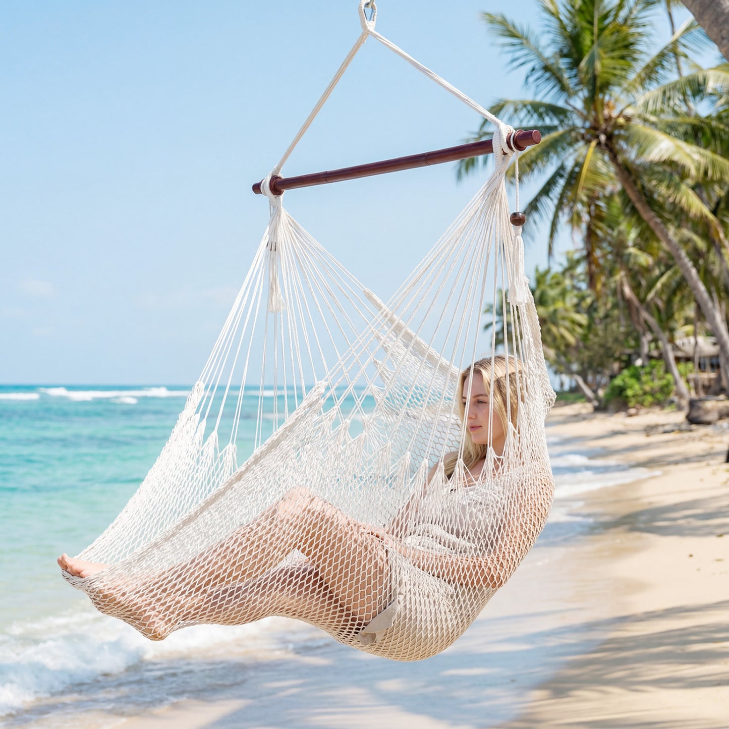 Caribbean Hammock Chair with Metal Spreader Bar & Rope Swing