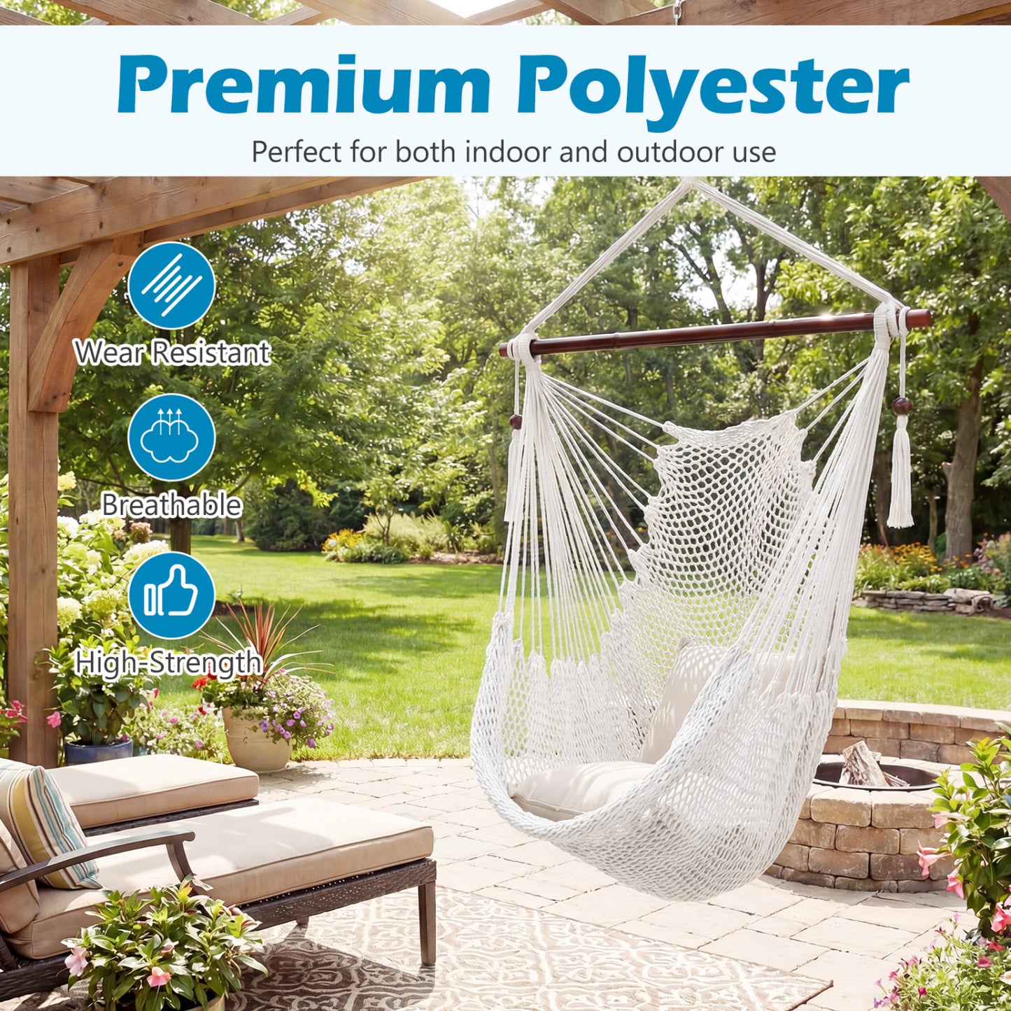 Caribbean Hammock Chair with Metal Spreader Bar & Rope Swing