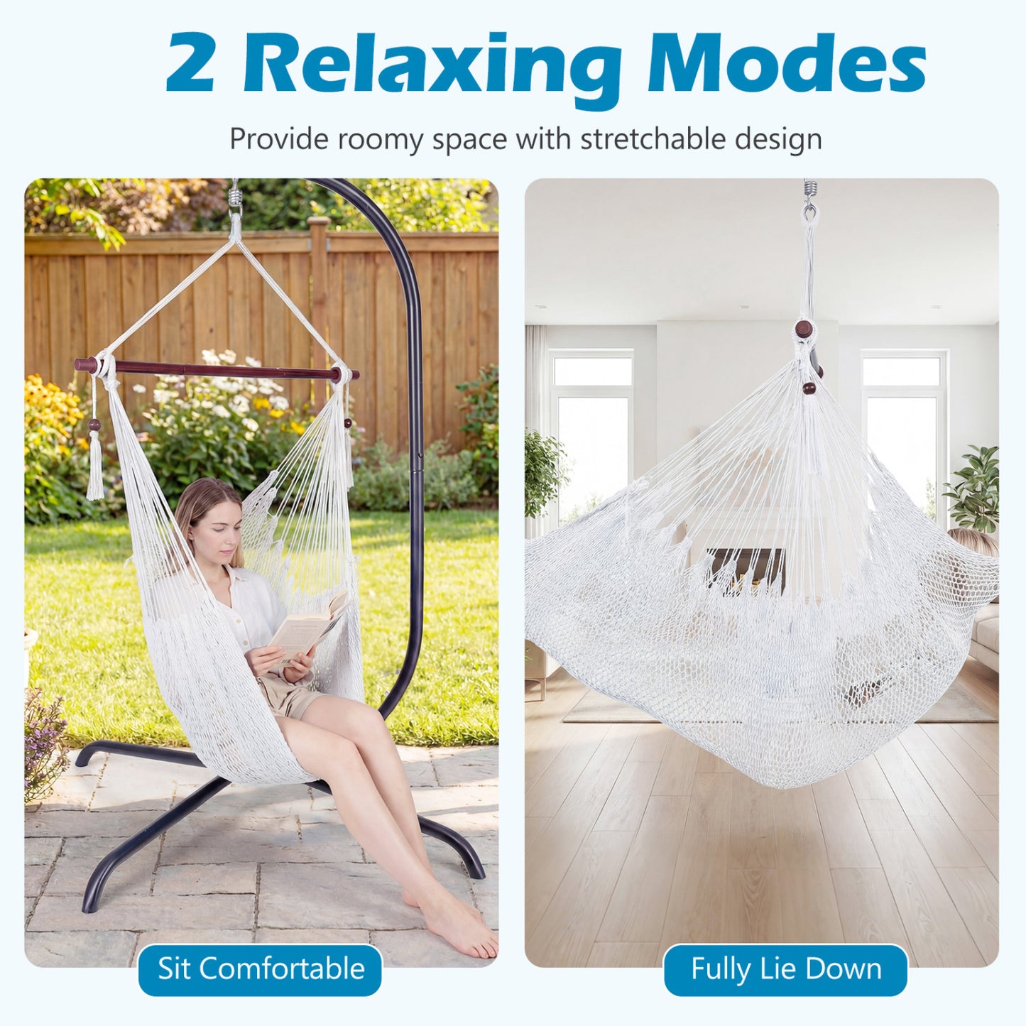 Caribbean Hammock Chair with Metal Spreader Bar & Rope Swing