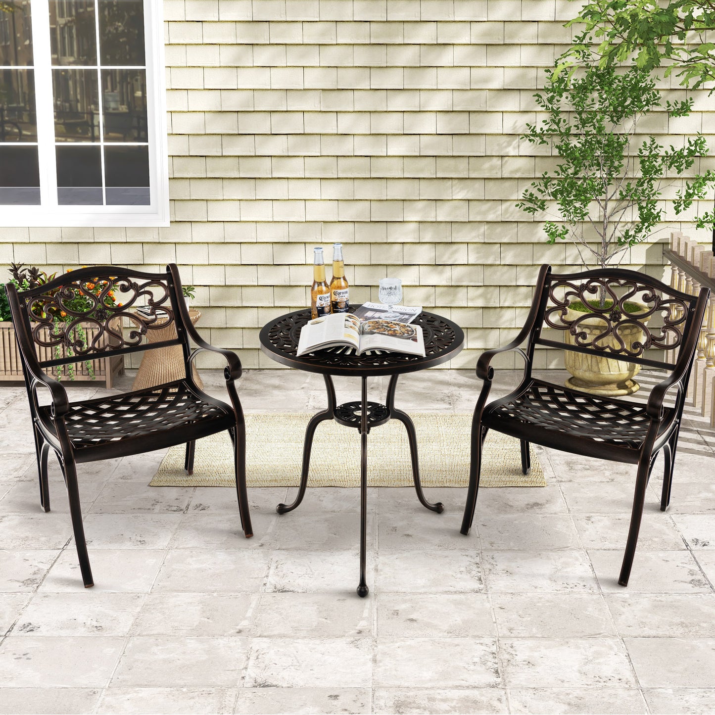 Cast Aluminum Patio Dining Chairs Set of 2 with Armrests