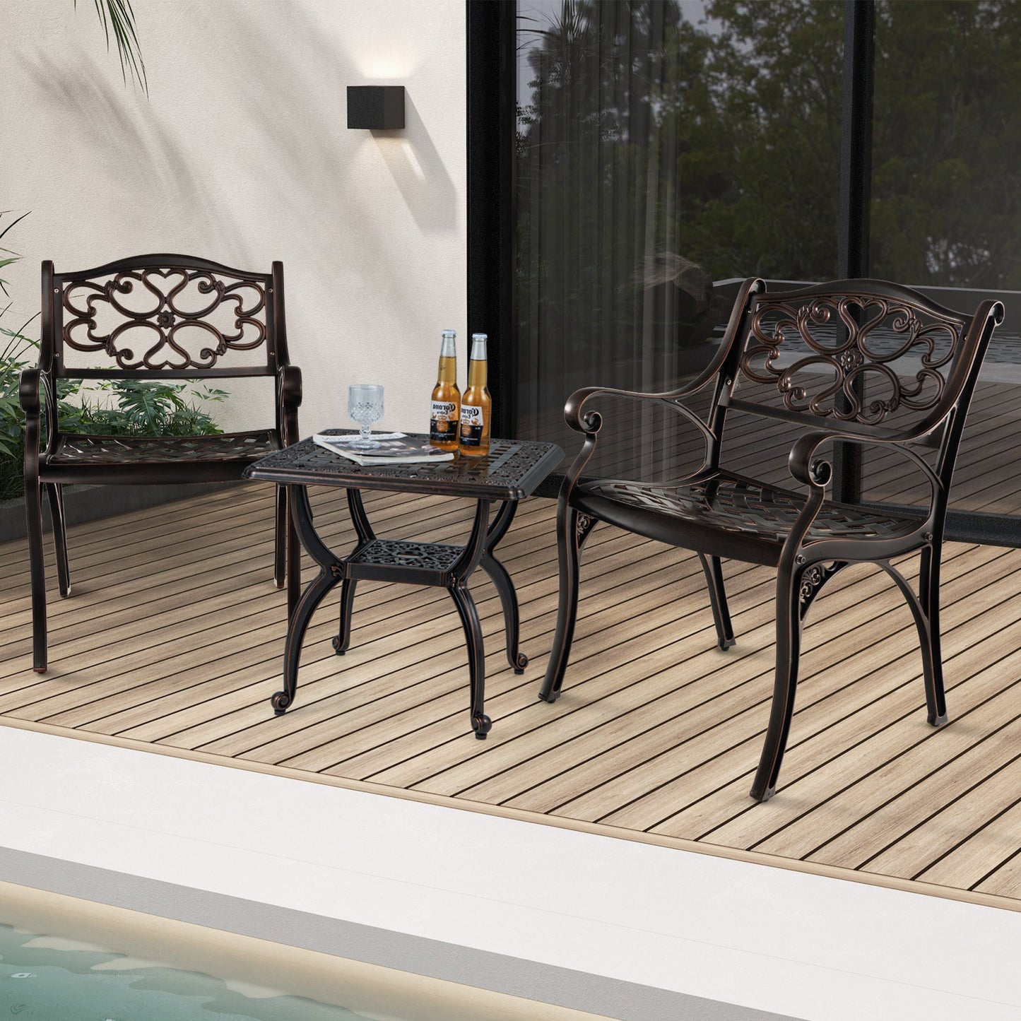 Cast Aluminum Patio Dining Chairs Set of 2 with Armrests